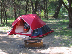 tent camping along the shore of Joe Pool Lake