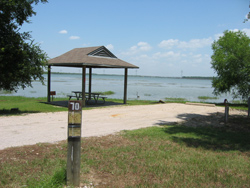a campsite on the shore of Lake Joe Pool